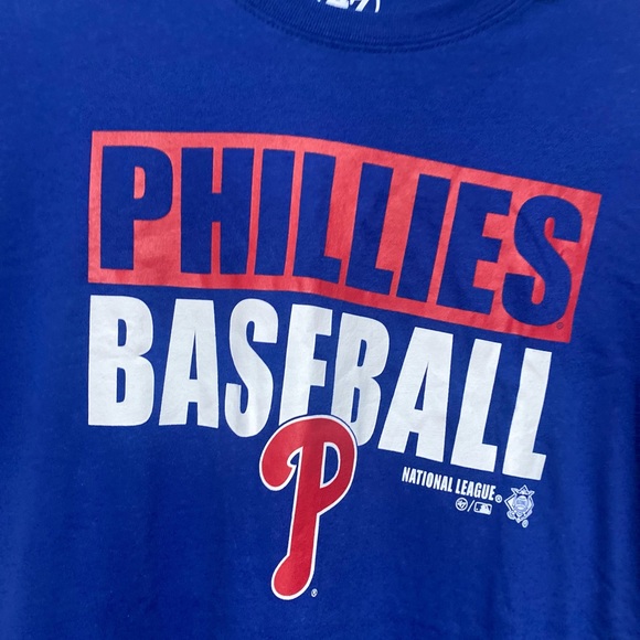 MLB 47 Men's Phillies Baseball Tee Color Blue Size M NWT - Picture 3 of 5